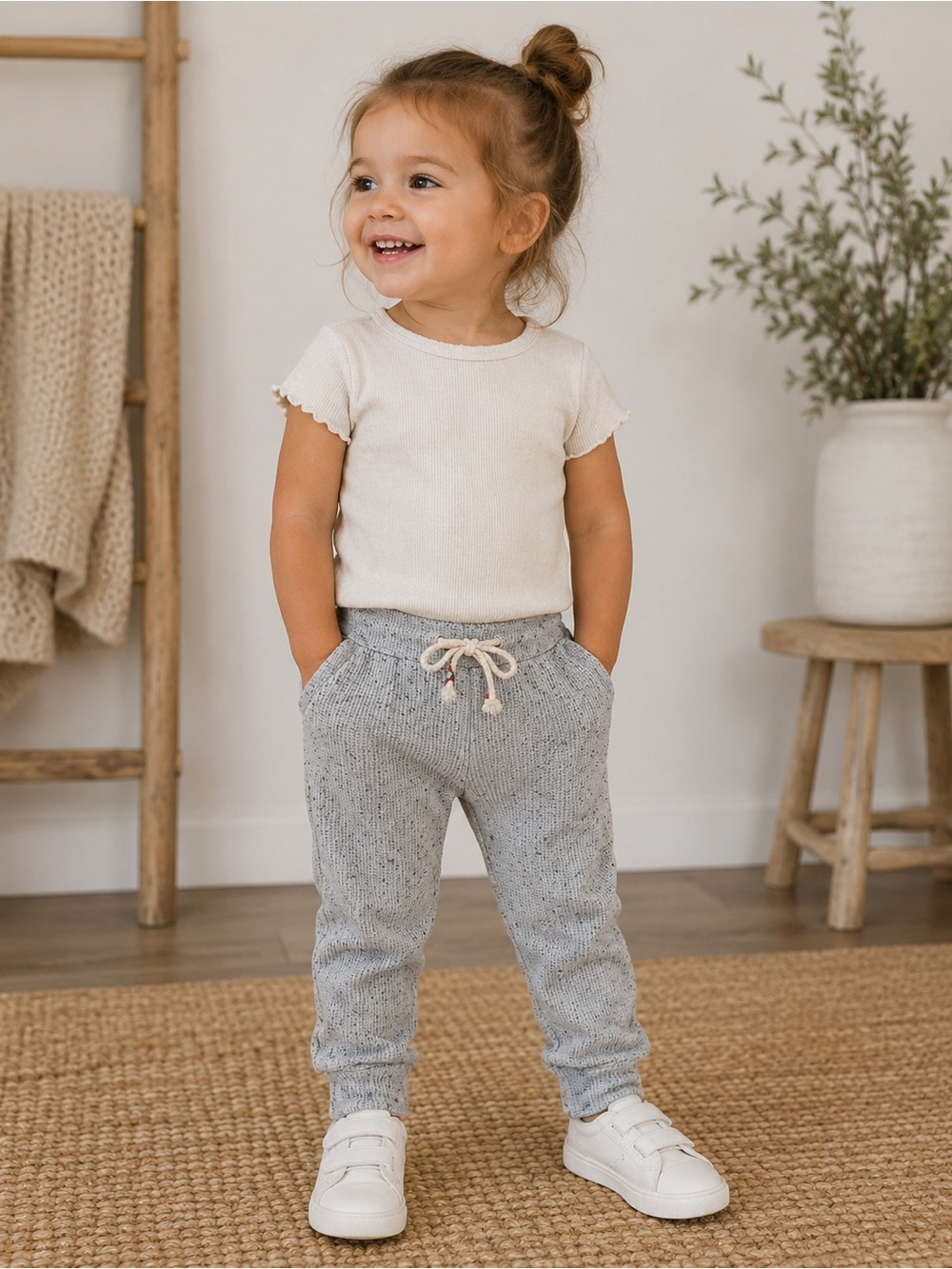 Sol Angeles Cream Top with Gray Knit Joggers